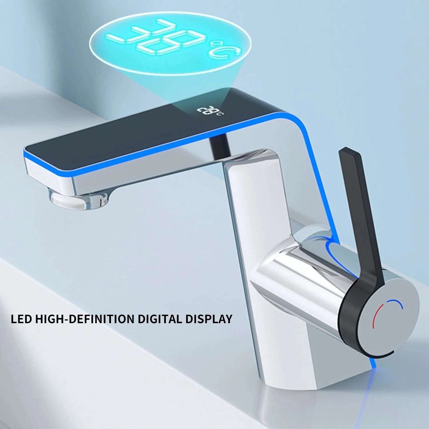 LED Temperature Display Bathroom Faucet with Dual Spray Modes-Black / france / Surface Finishing: include 60cm hose