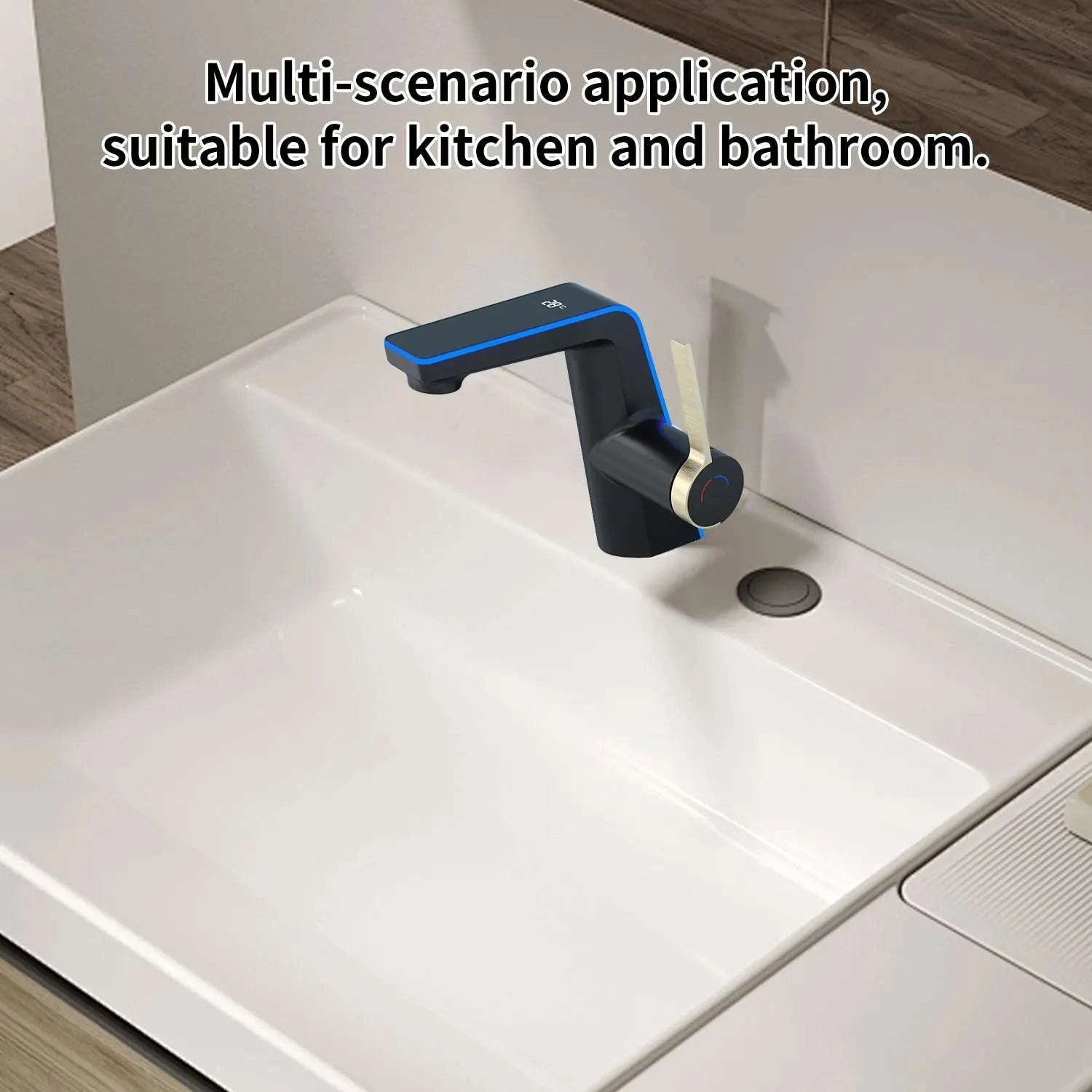 LED Temperature Display Bathroom Faucet with Dual Spray Modes-Black / france / Surface Finishing: include 60cm hose