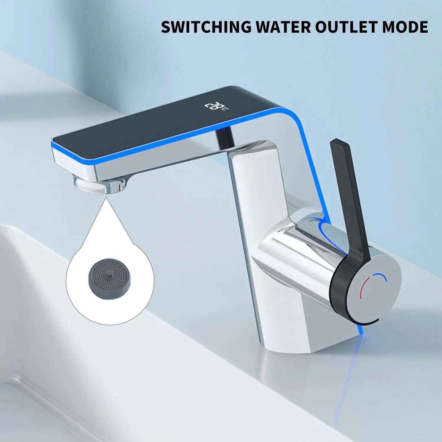 LED Temperature Display Bathroom Faucet with Dual Spray Modes-Black / france / Surface Finishing: include 60cm hose