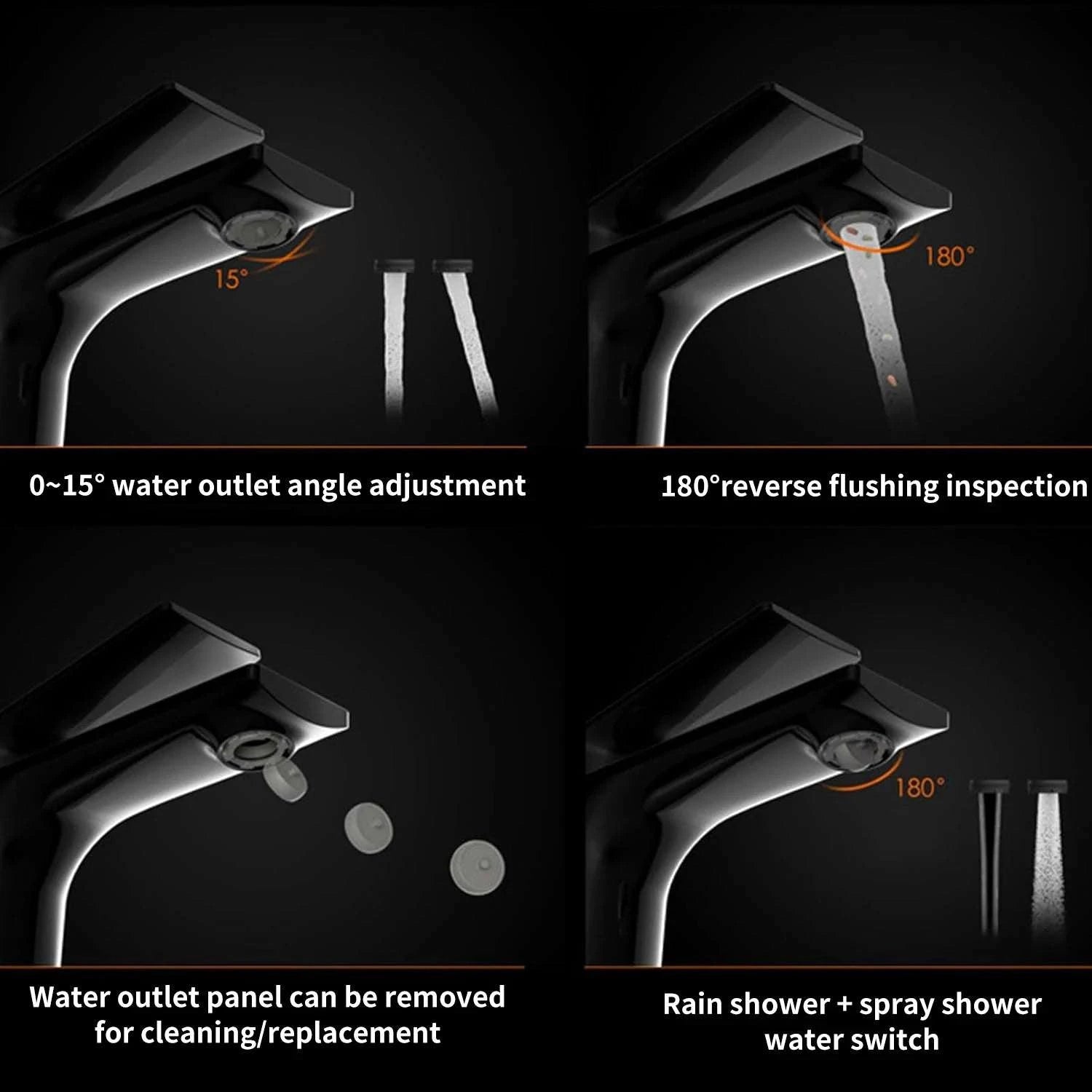 LED Temperature Display Bathroom Faucet with Dual Spray Modes-Black / france / Surface Finishing: include 60cm hose