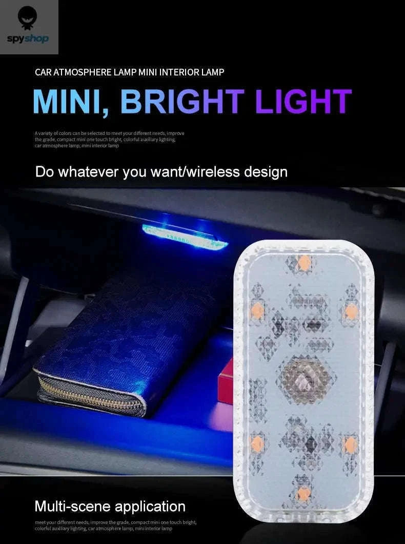 LED Touch Light Mini Wireless Car Interior Lamp, USB Rechargeable-1pc ice blue