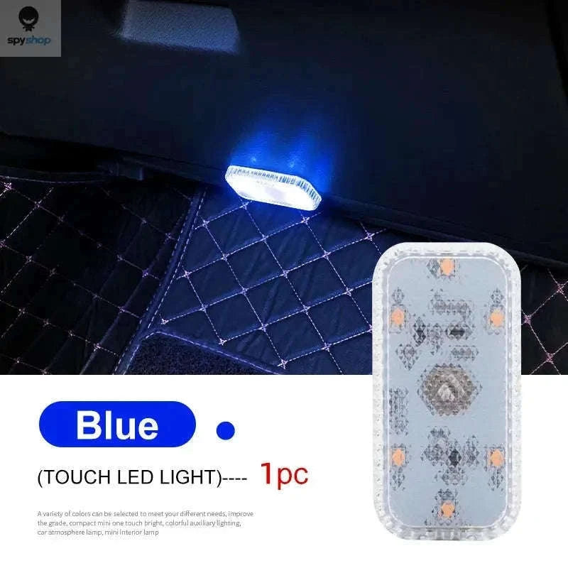 LED Touch Light Mini Wireless Car Interior Lamp, USB Rechargeable-1pc ice blue