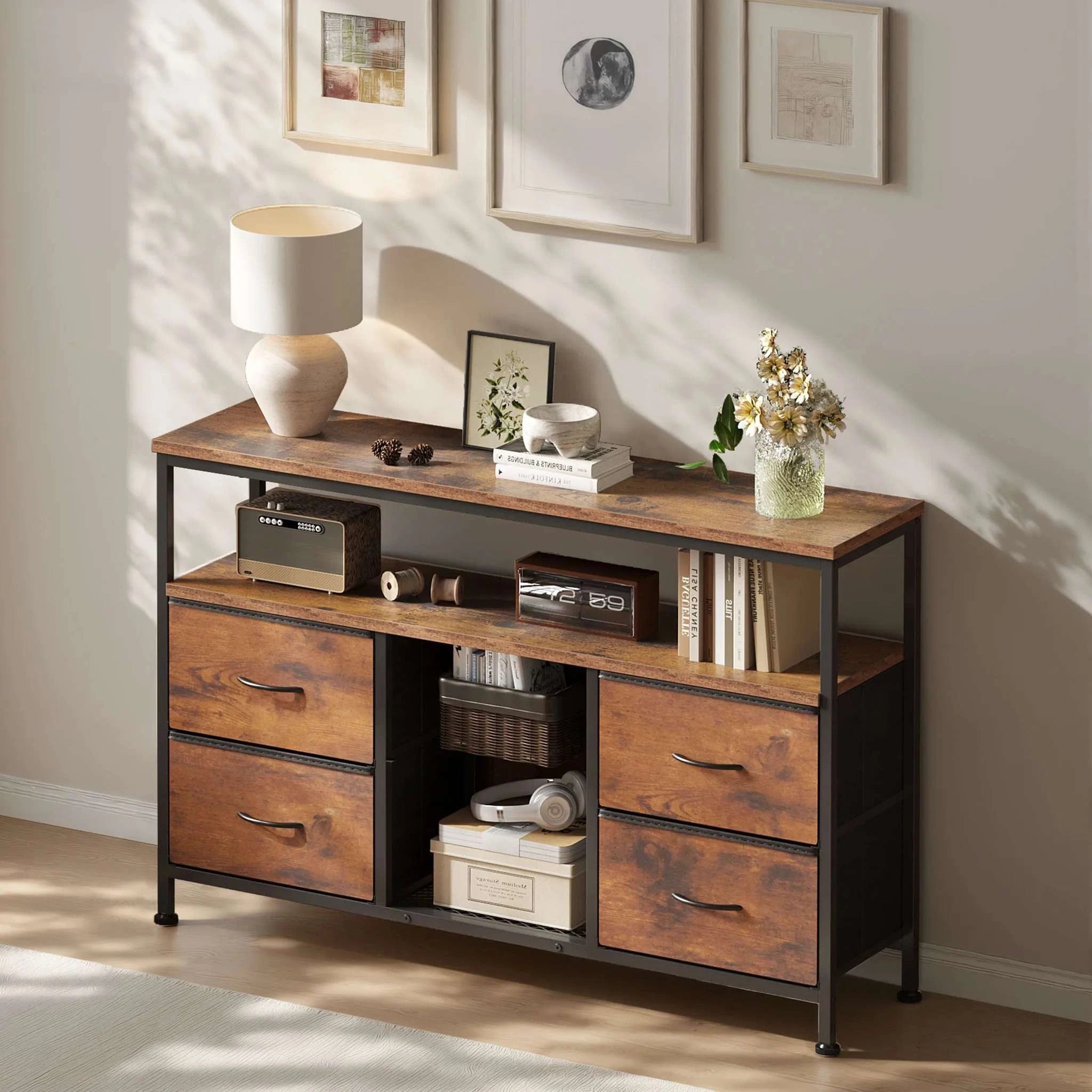 LED TV Stand with Storage Drawers & Power Outlets for 50" TV-Brown / United States
