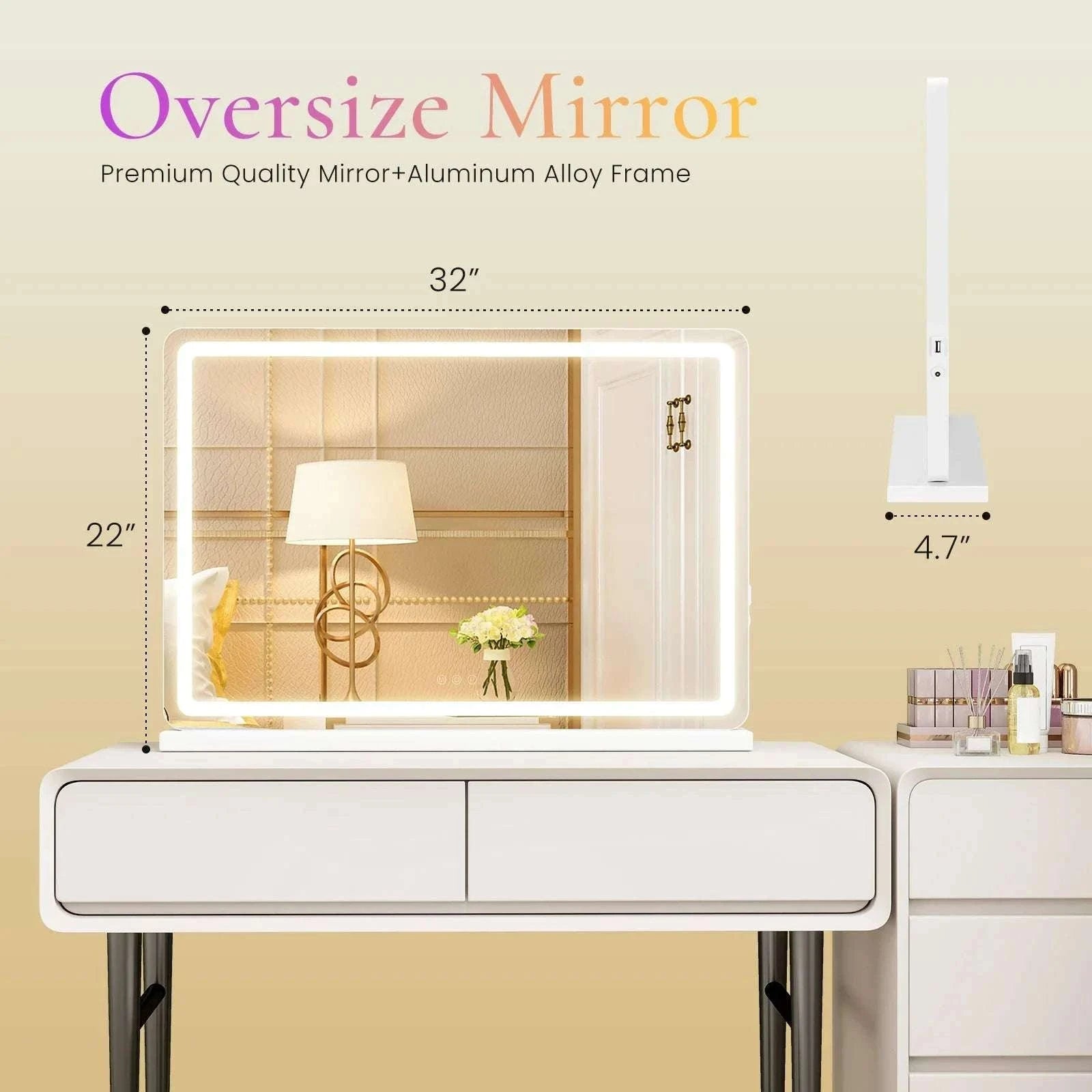LED Vanity Mirror with 3 Light Modes & Dimmable Brightness-22L x 32W / United States
