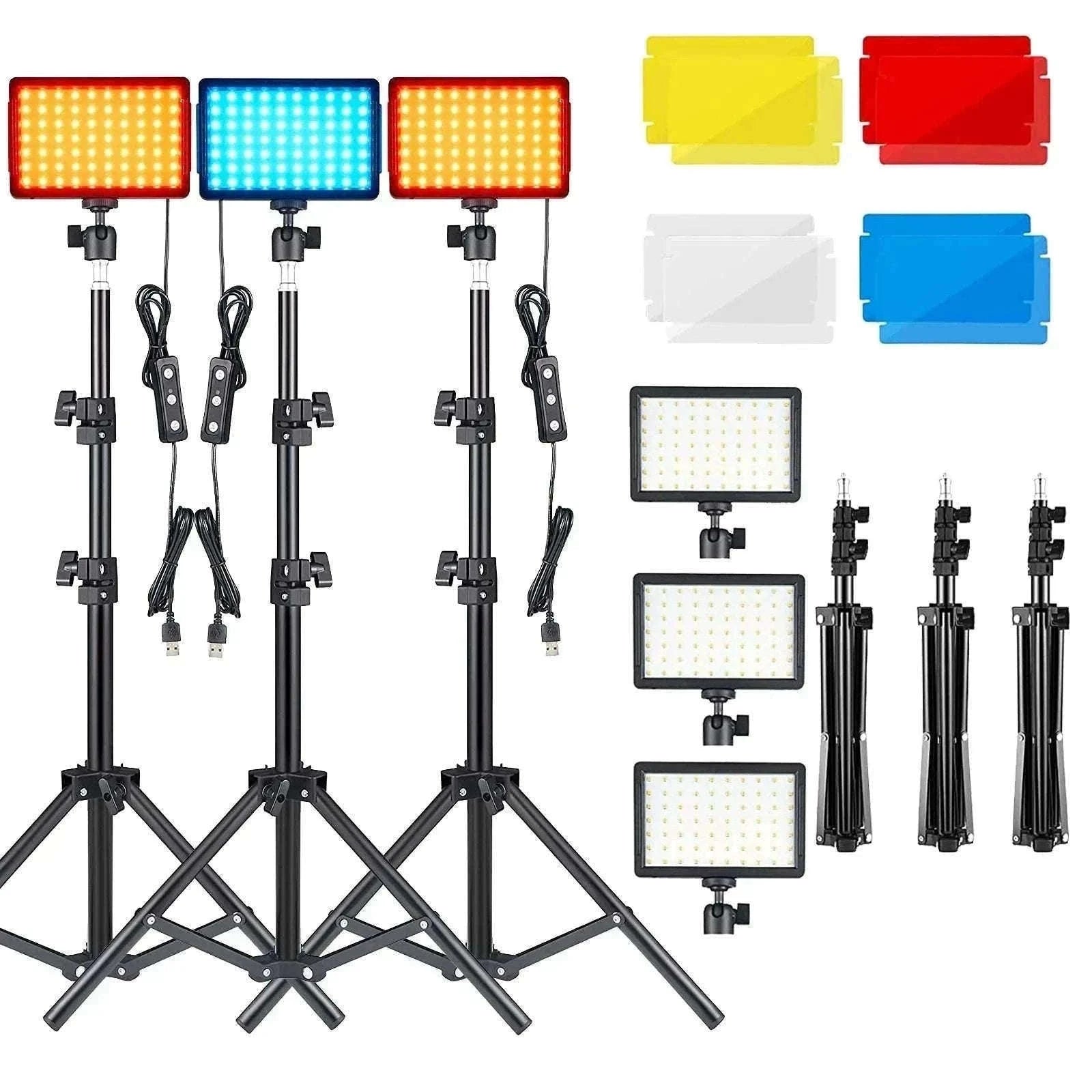 LED Video Light Panel Kit with Tripod & Color Filters 3300–5600K-2 pack 4 Filter / United States
