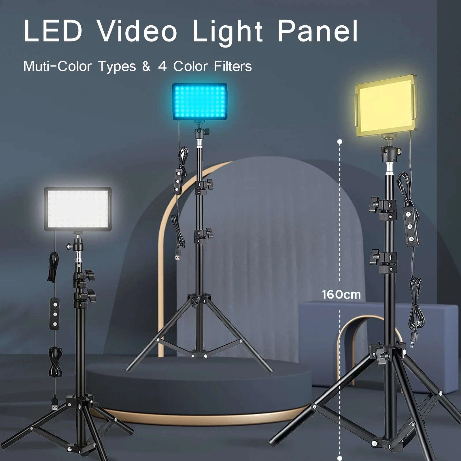 LED Video Light Panel Kit with Tripod & Color Filters 3300–5600K-2 pack 4 Filter / United States