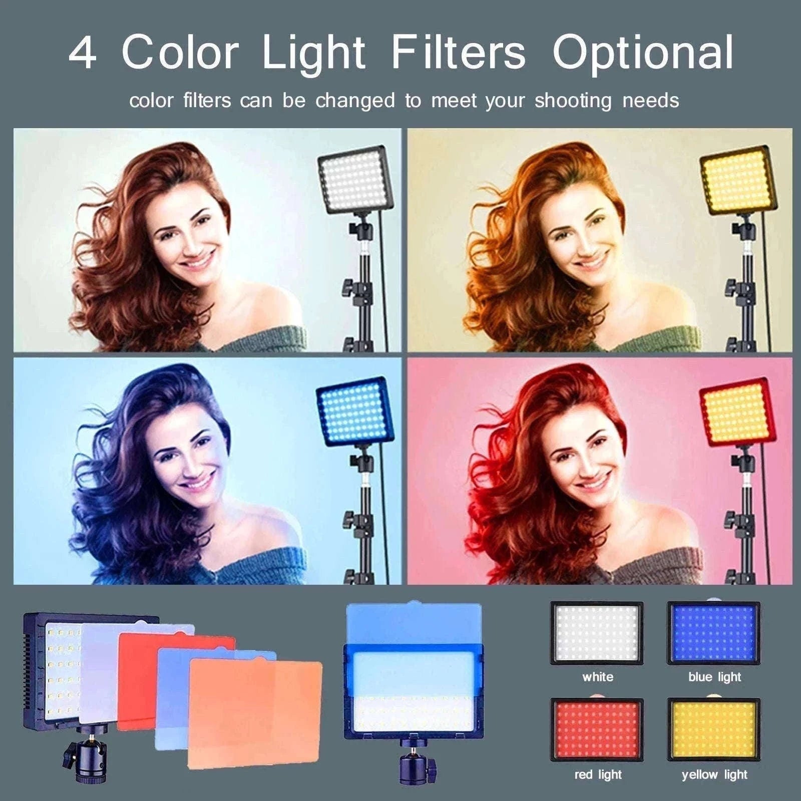 LED Video Light Panel Kit with Tripod & Color Filters 3300–5600K-2 pack 4 Filter / United States