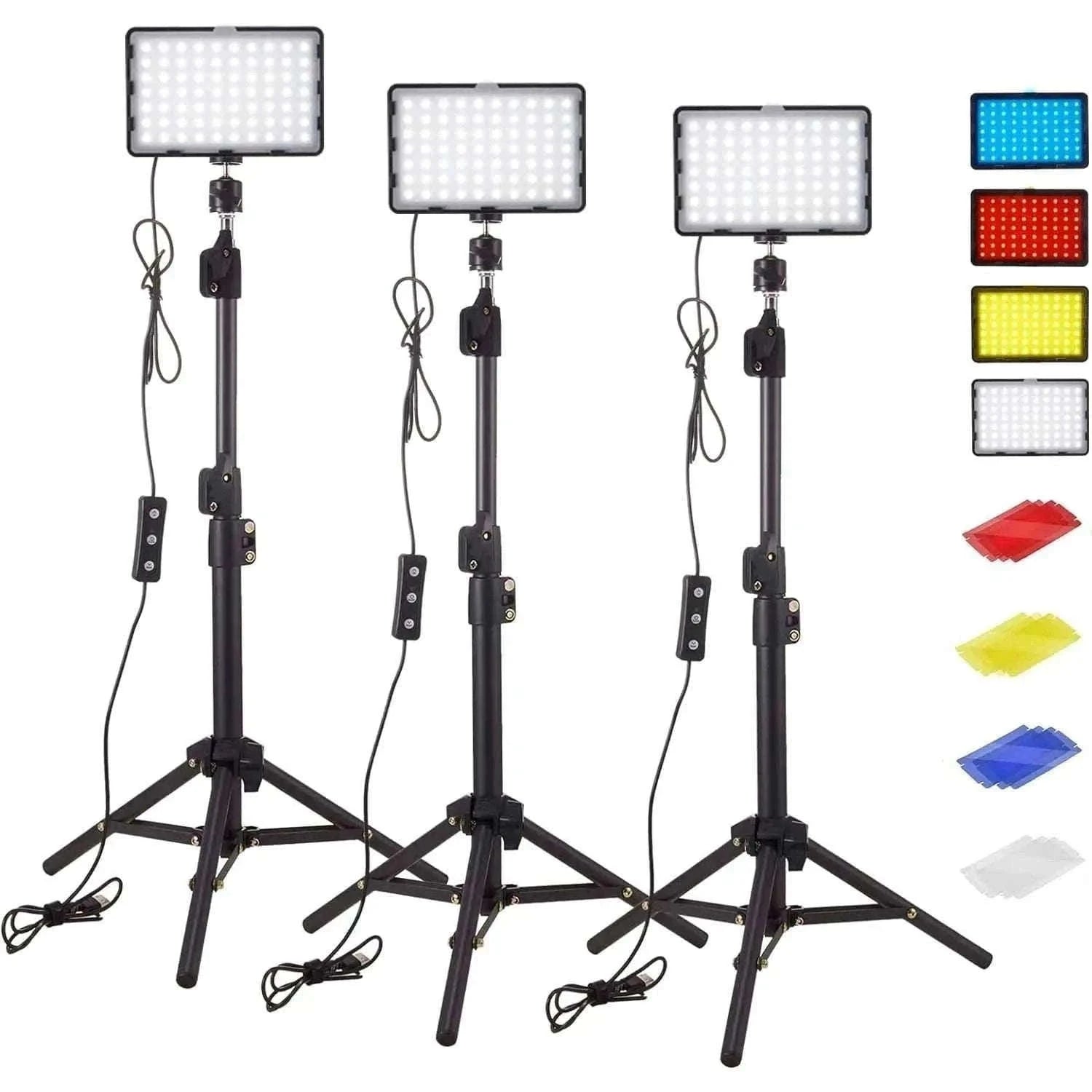 LED Video Light Panel Kit with Tripod & Color Filters 3300–5600K-2 pack 4 Filter / United States