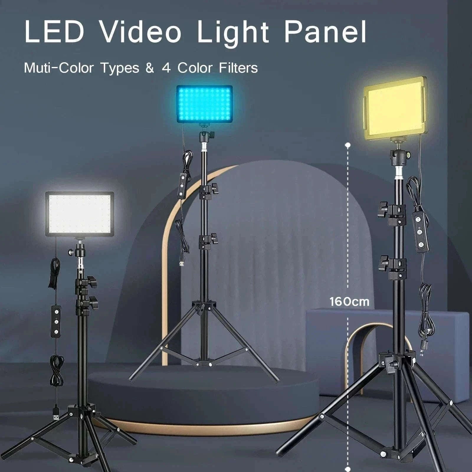 LED Video Light Panel Kit with Tripod & Color Filters 3300–5600K-2 pack 4 Filter / United States