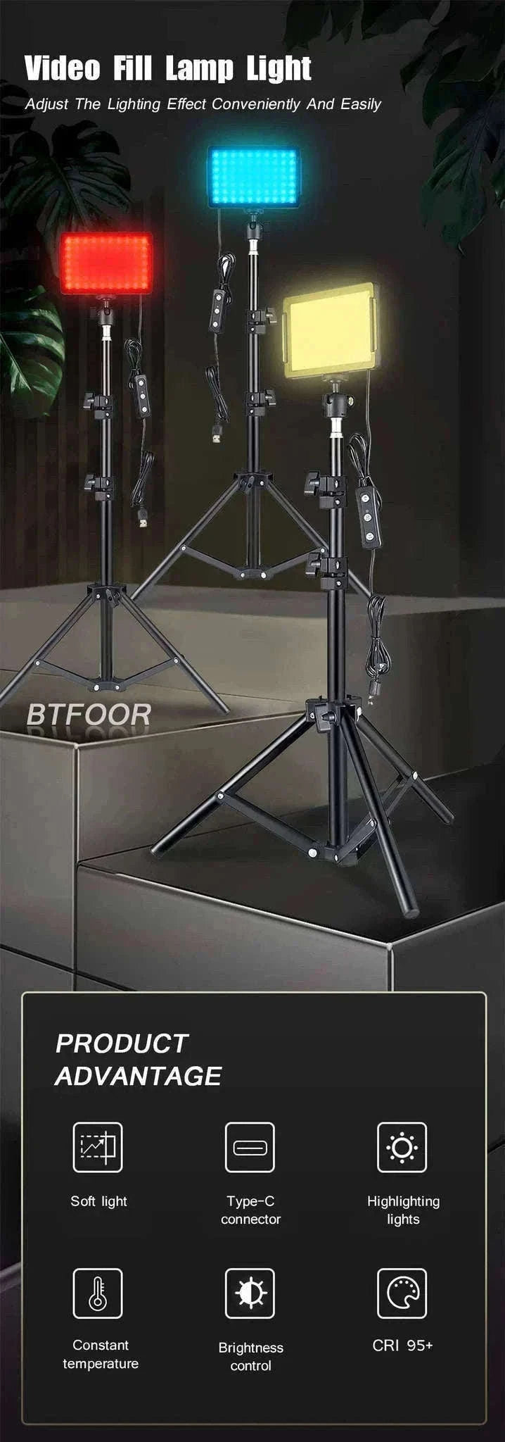 LED Video Light Panel Kit with Tripod & Color Filters 3300–5600K-2 pack 4 Filter / United States