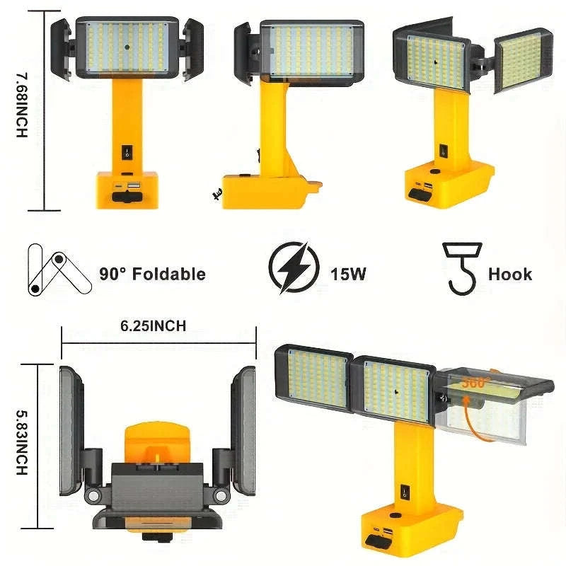 LED Work Light for Dewalt 18V/20V, 3000+ Lumens-United States / Yellow