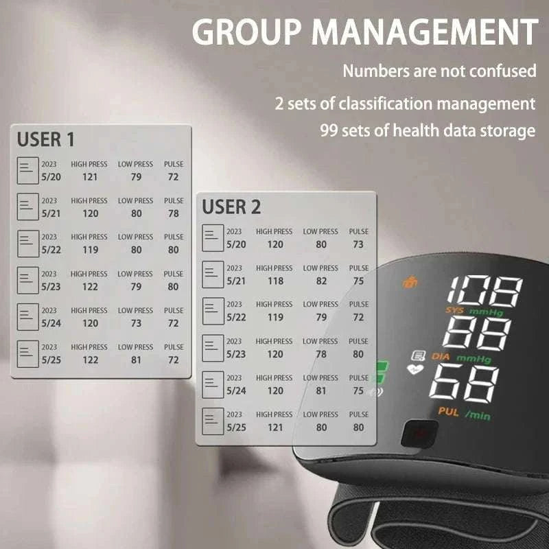 LED Wrist Blood Pressure Monitor with Voice & Easy Read Display-
