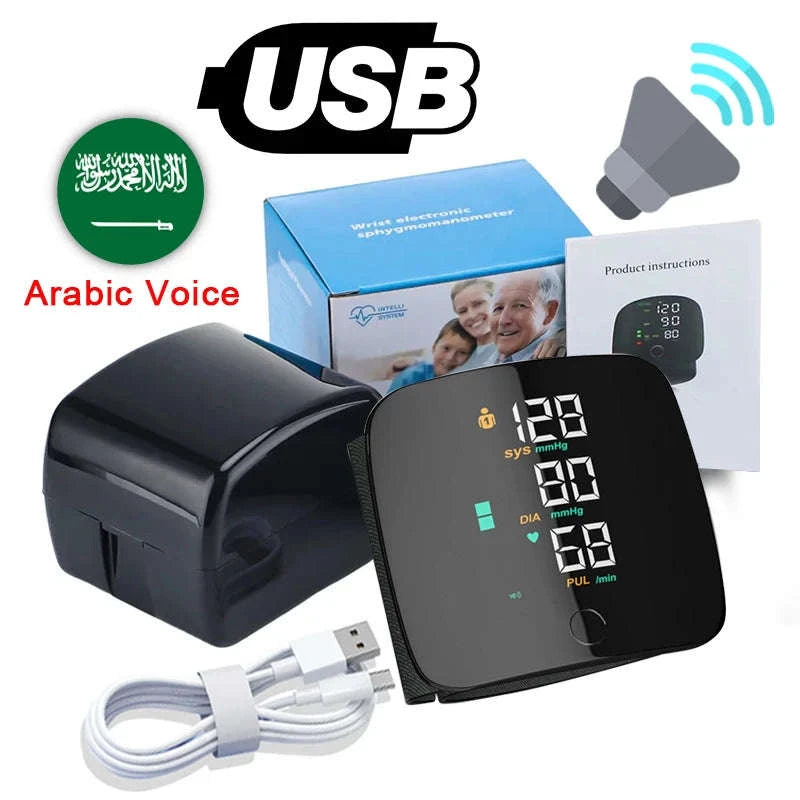 LED Wrist Blood Pressure Monitor with Voice Guidance-Arabic Voice