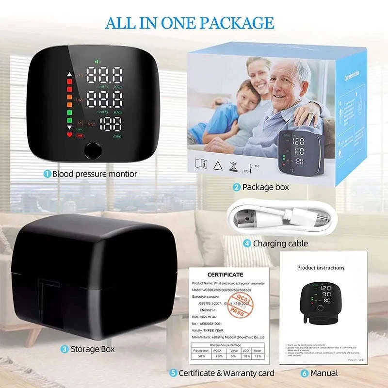 LED Wrist Blood Pressure Monitor with Voice Guidance-Arabic Voice