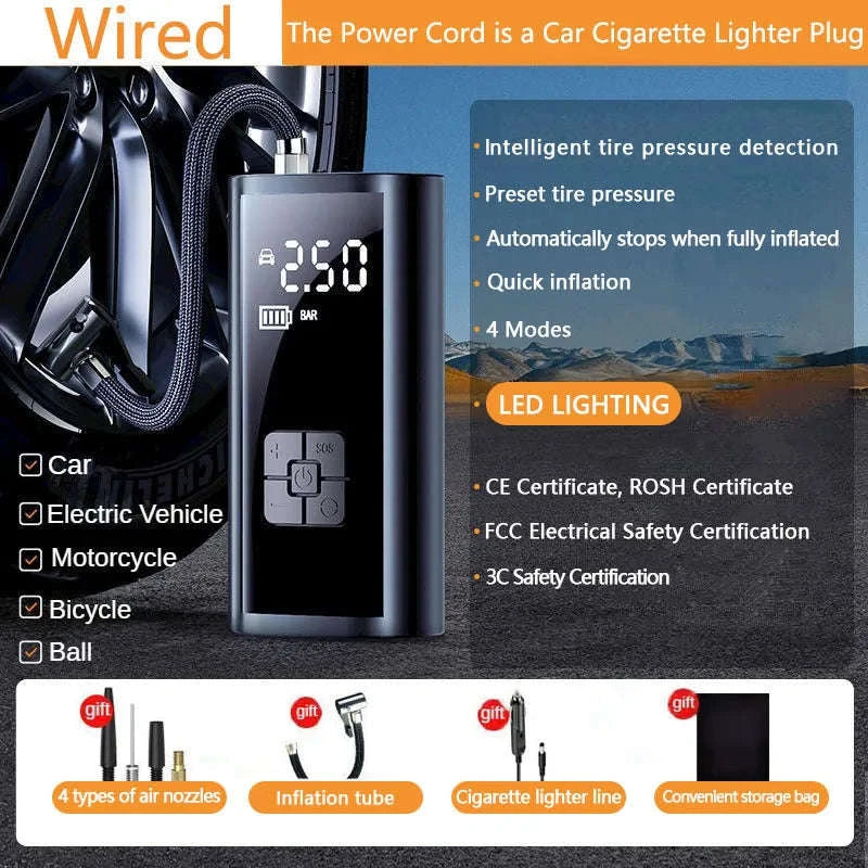 LEIBOO Portable Air Compressor for Car & Bike Tires-Wireless