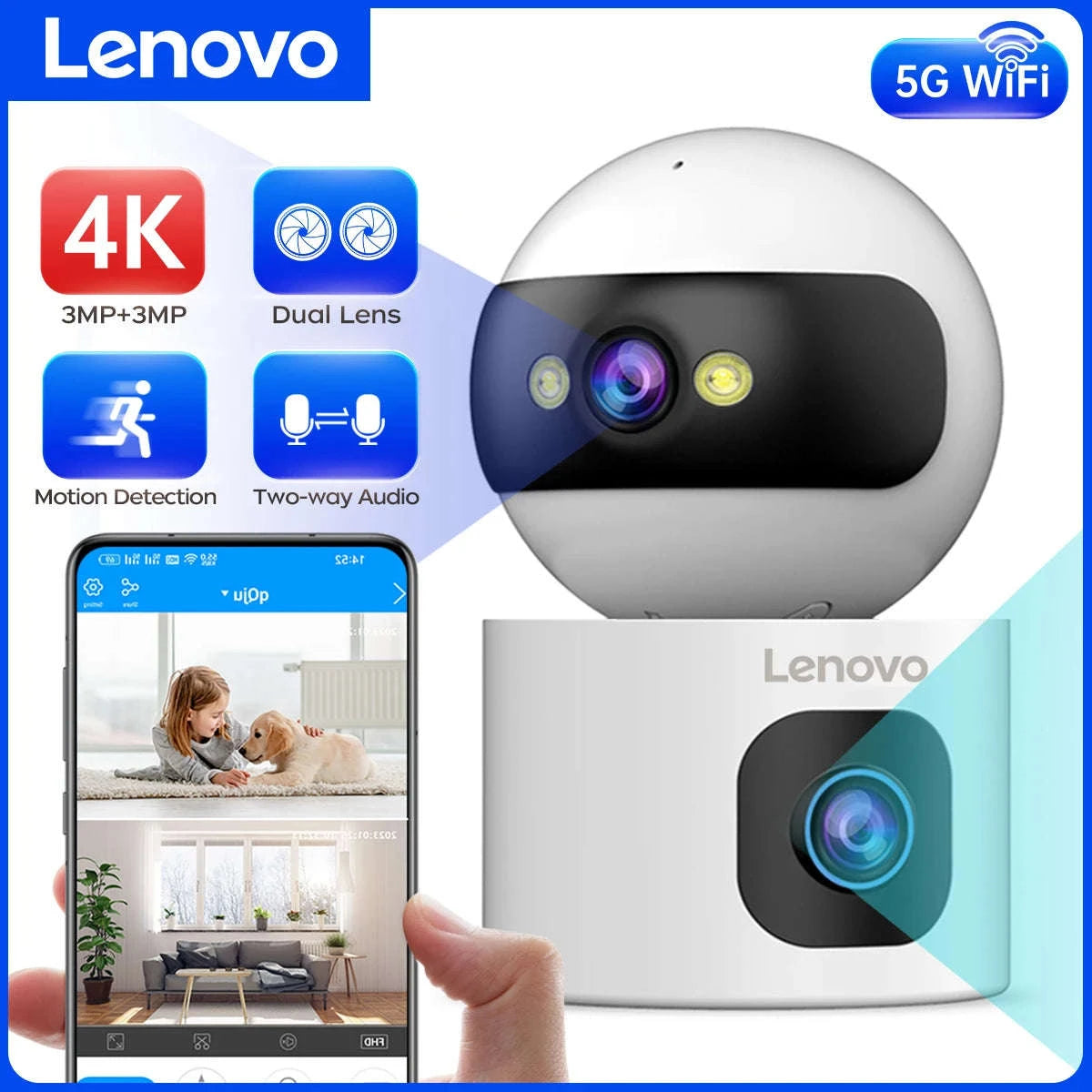 Lenovo Dual Lens IP Camera — 2.4/5GHz Auto-Tracking Security Camera-European standard