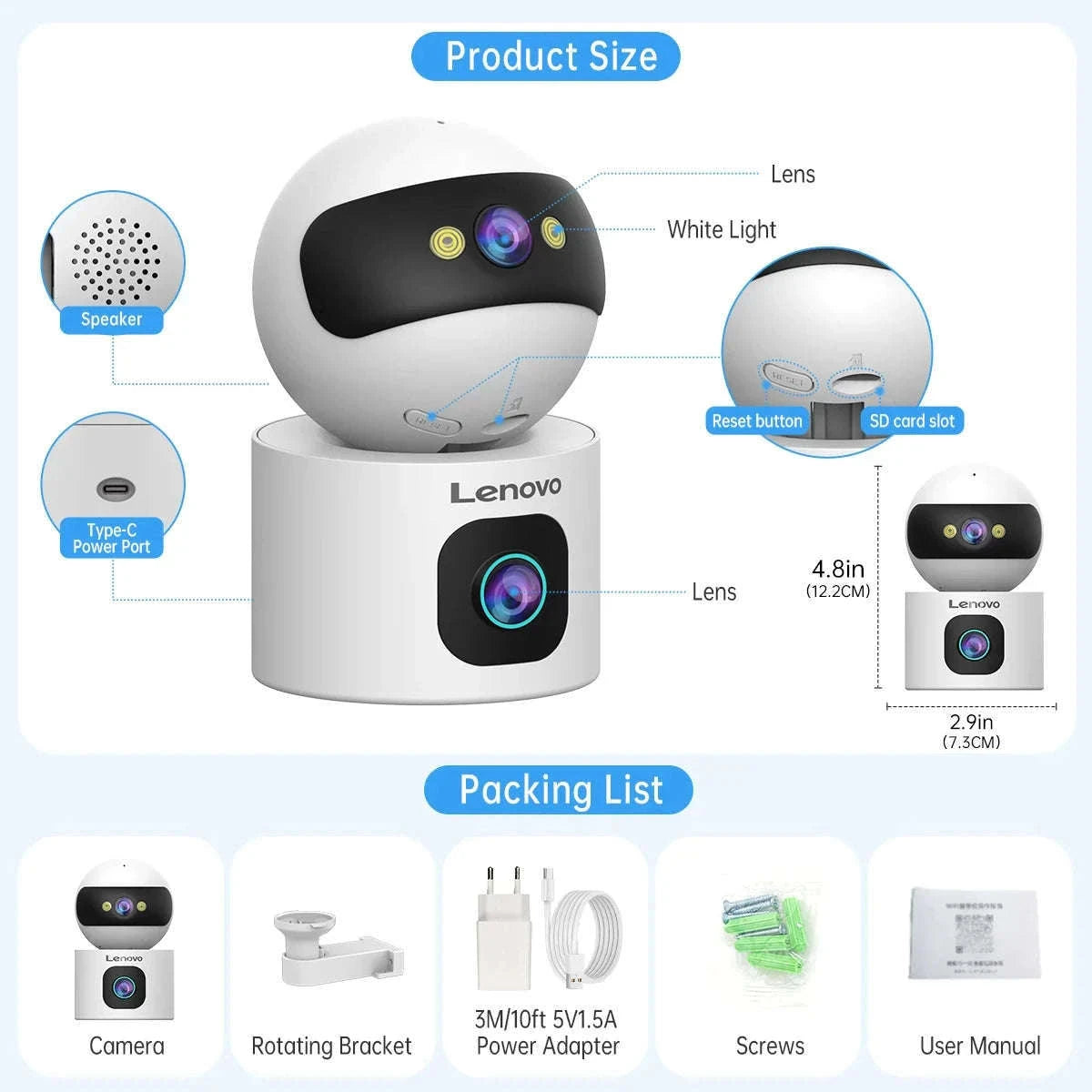 Lenovo Dual Lens IP Camera with Auto-Tracking and Audio-European standard