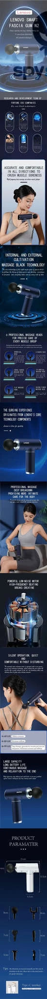 Lenovo Fascia Gun Professional Muscle Massager-N2 6head blue