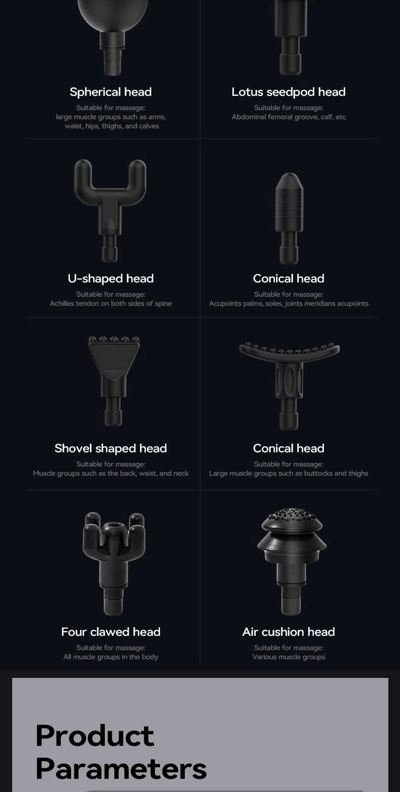 Lenovo Wireless Massager Gun with 8 Massage Heads-Grey