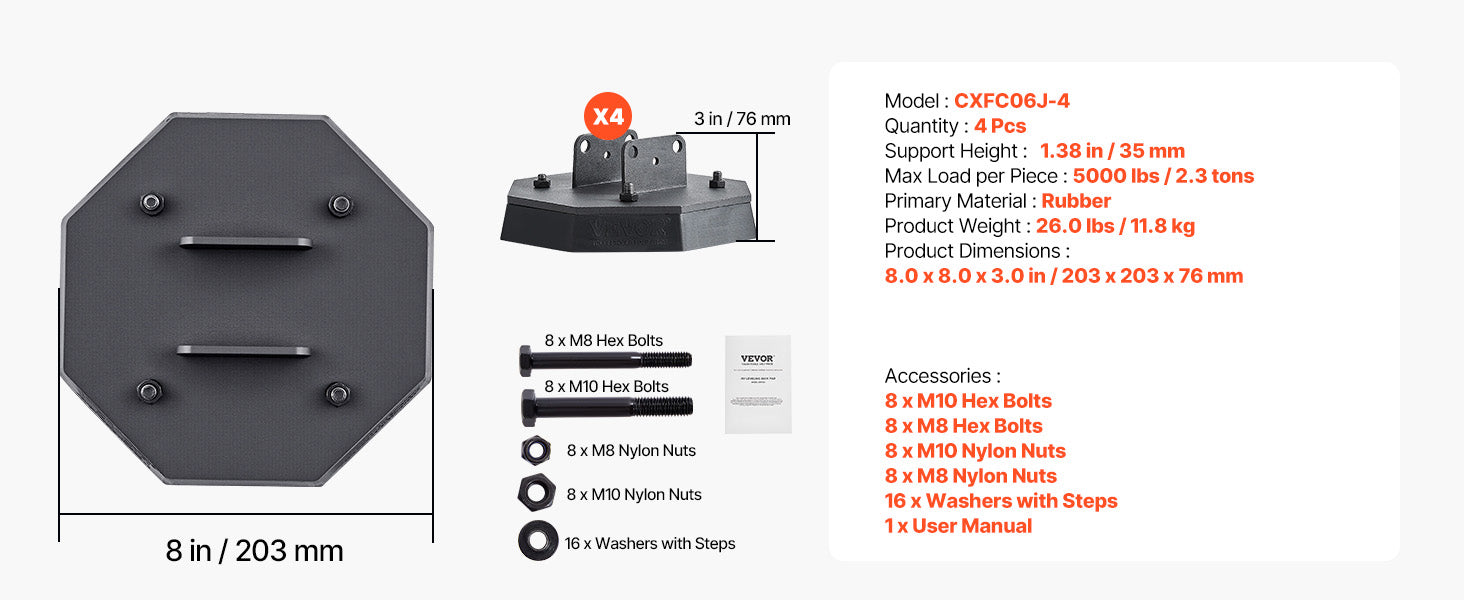 RV Leveling Pads 4-Pack Rubber Jack Pads for Stable Parking