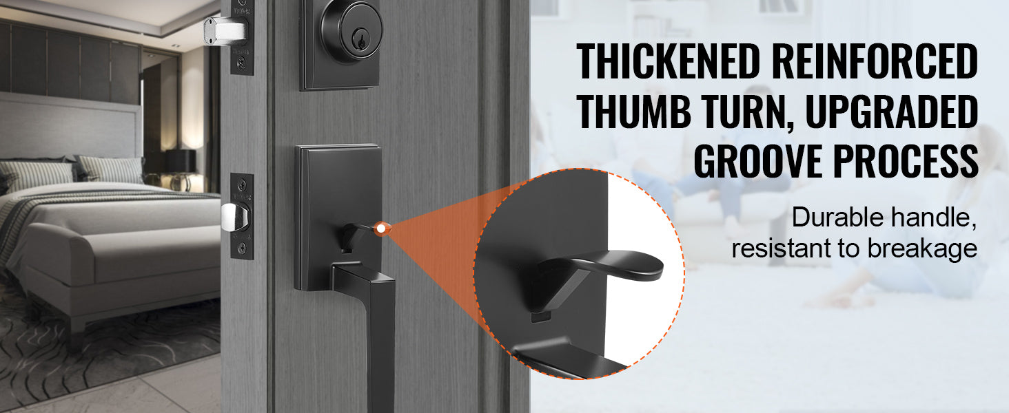 Matte Black Front Door Handle Set with Reversible Lever & Lock