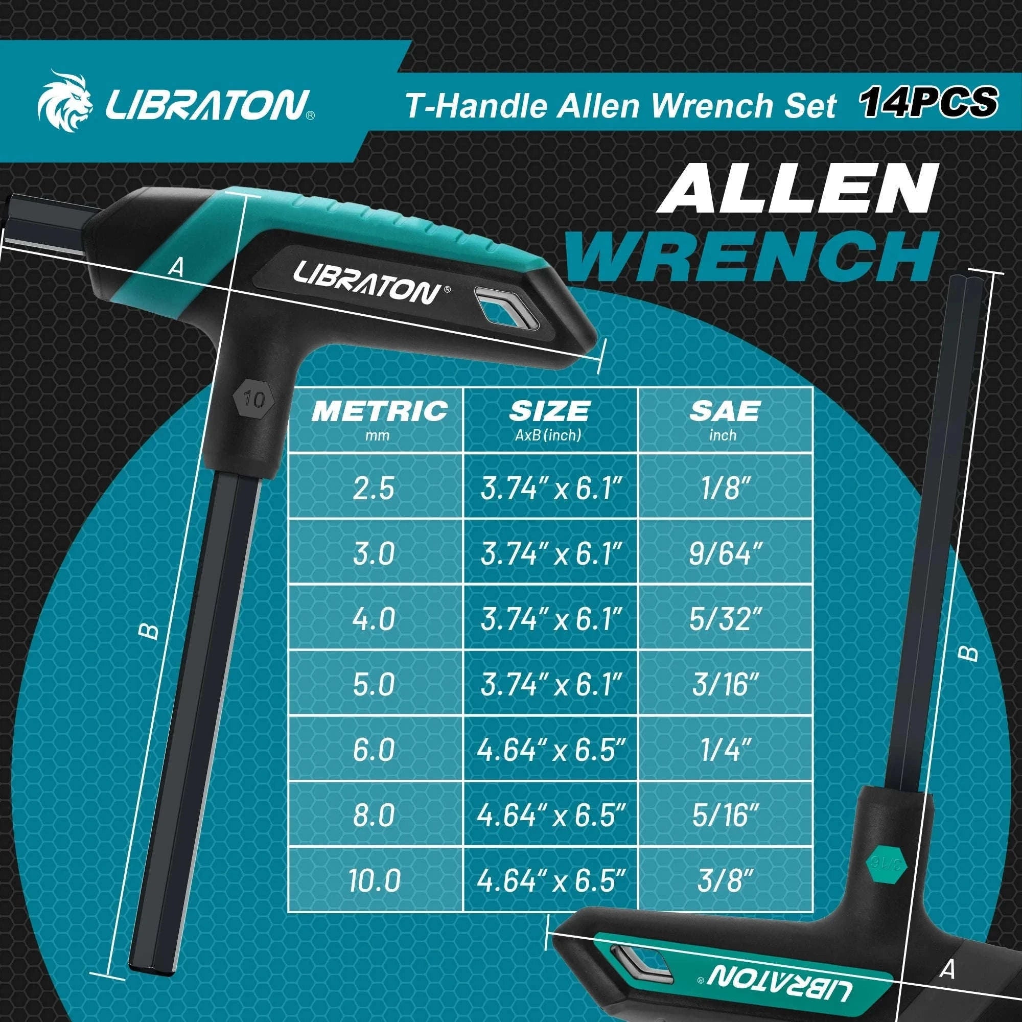 LIBRATON 14-Piece T-Handle Allen Wrench Set-Allen Wrench Set