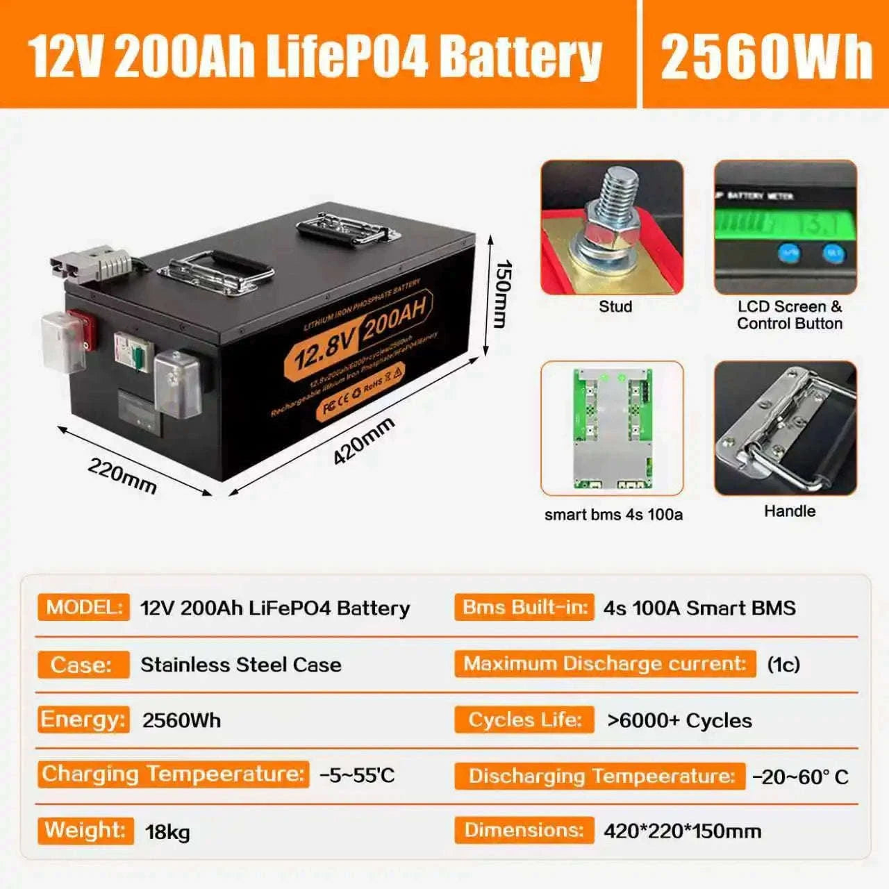 LiFePO4 Lithium Battery 100Ah-400Ah 12V/24V/48V with 100A BMS-12V 400Ah-5210Wh / China Mainland