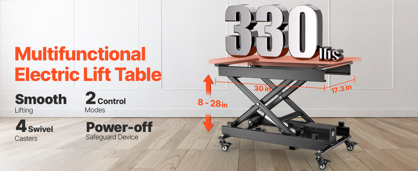 Elektrisk løftebord 150 kg kapacitet 8-28" justerbart med hjul