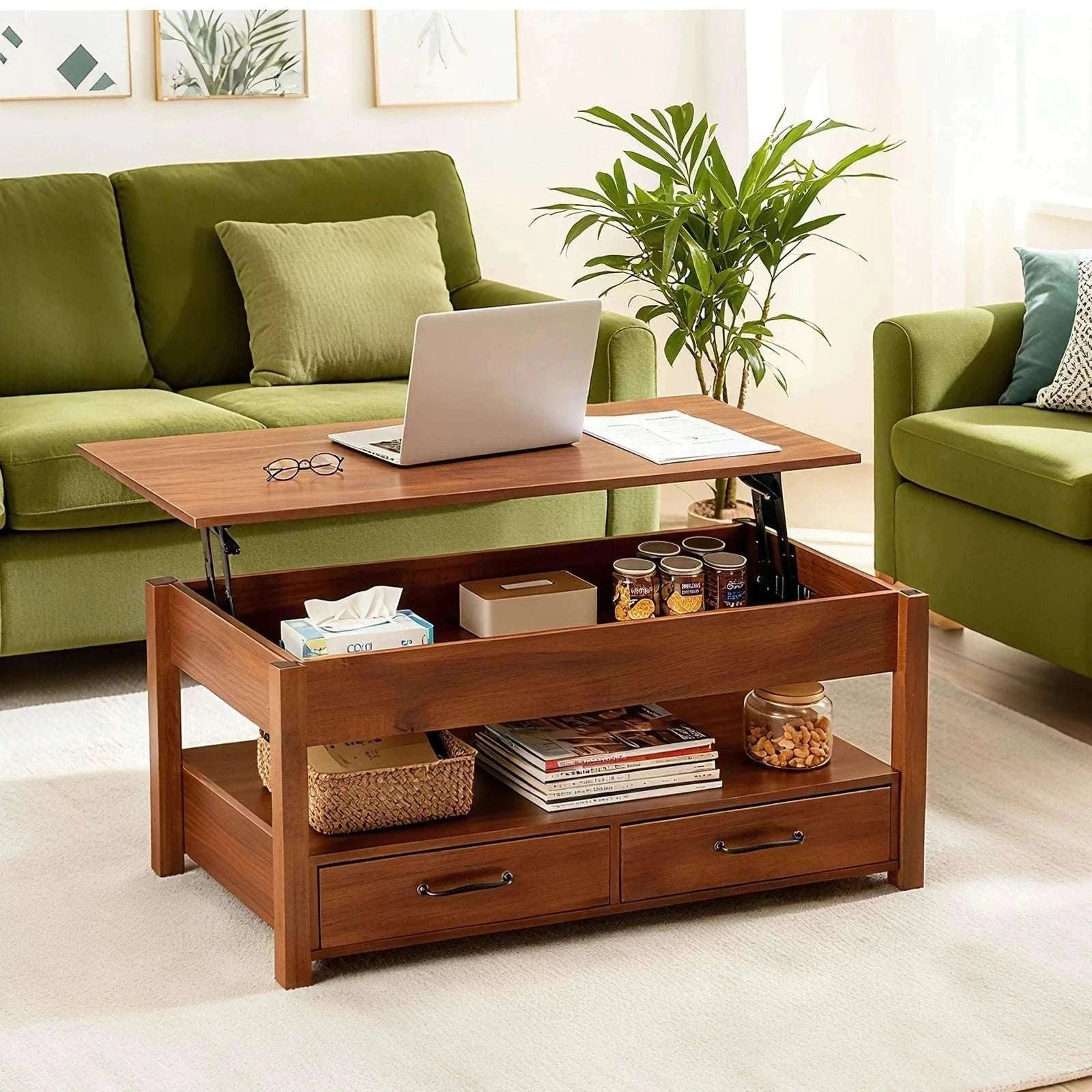 Lift Top Coffee Table with Hidden Storage and Drawers-black / United States