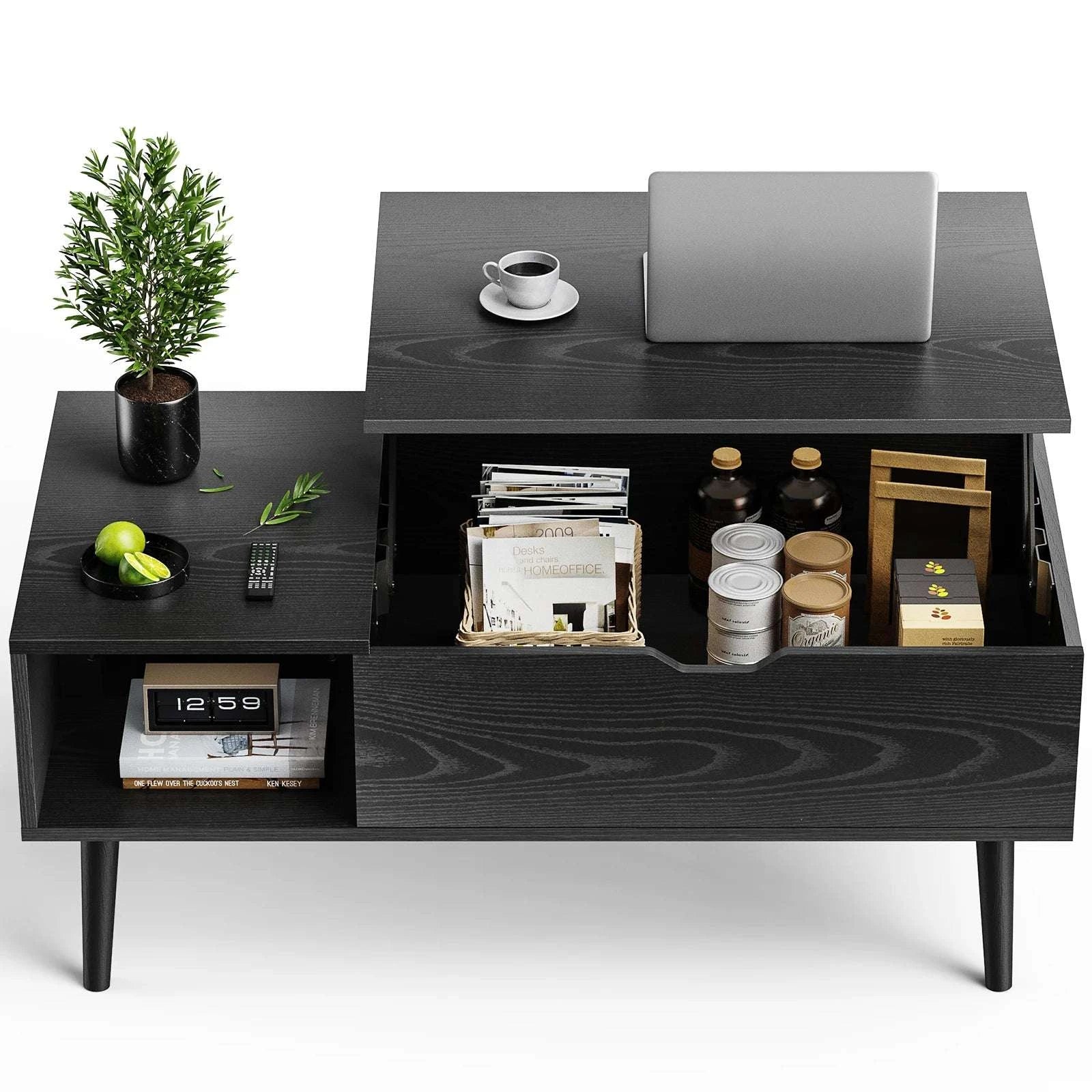 Lift Top Coffee Table with Storage Shelf 39.37" Modern Wood Desk-black / United States