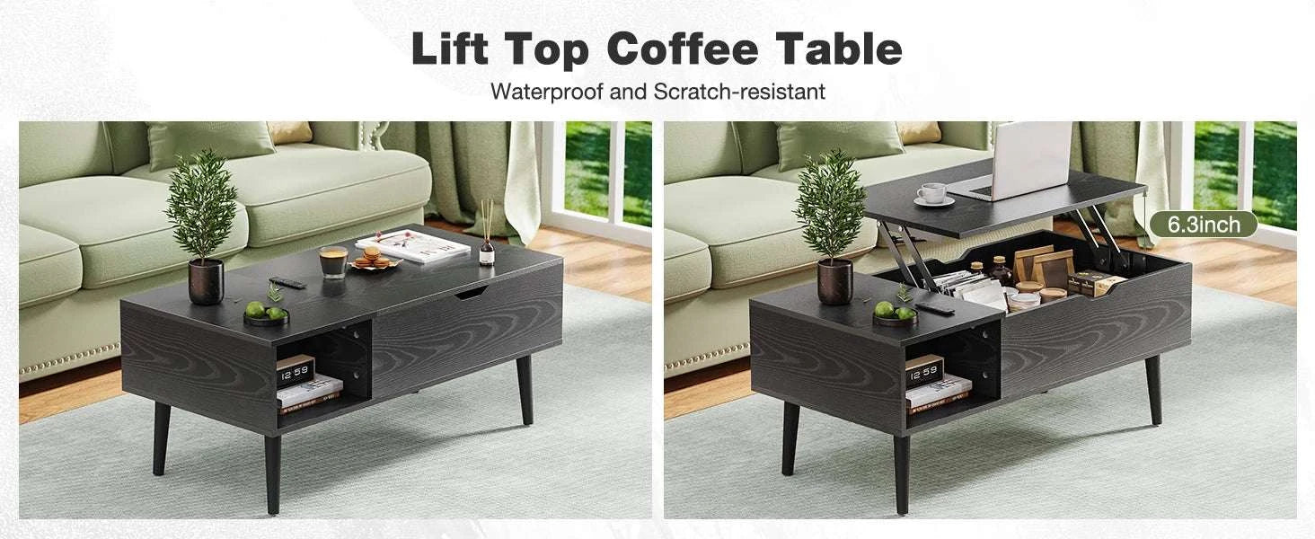 Lift Top Coffee Table with Storage Shelf 39.37" Modern Wood Desk-black / United States