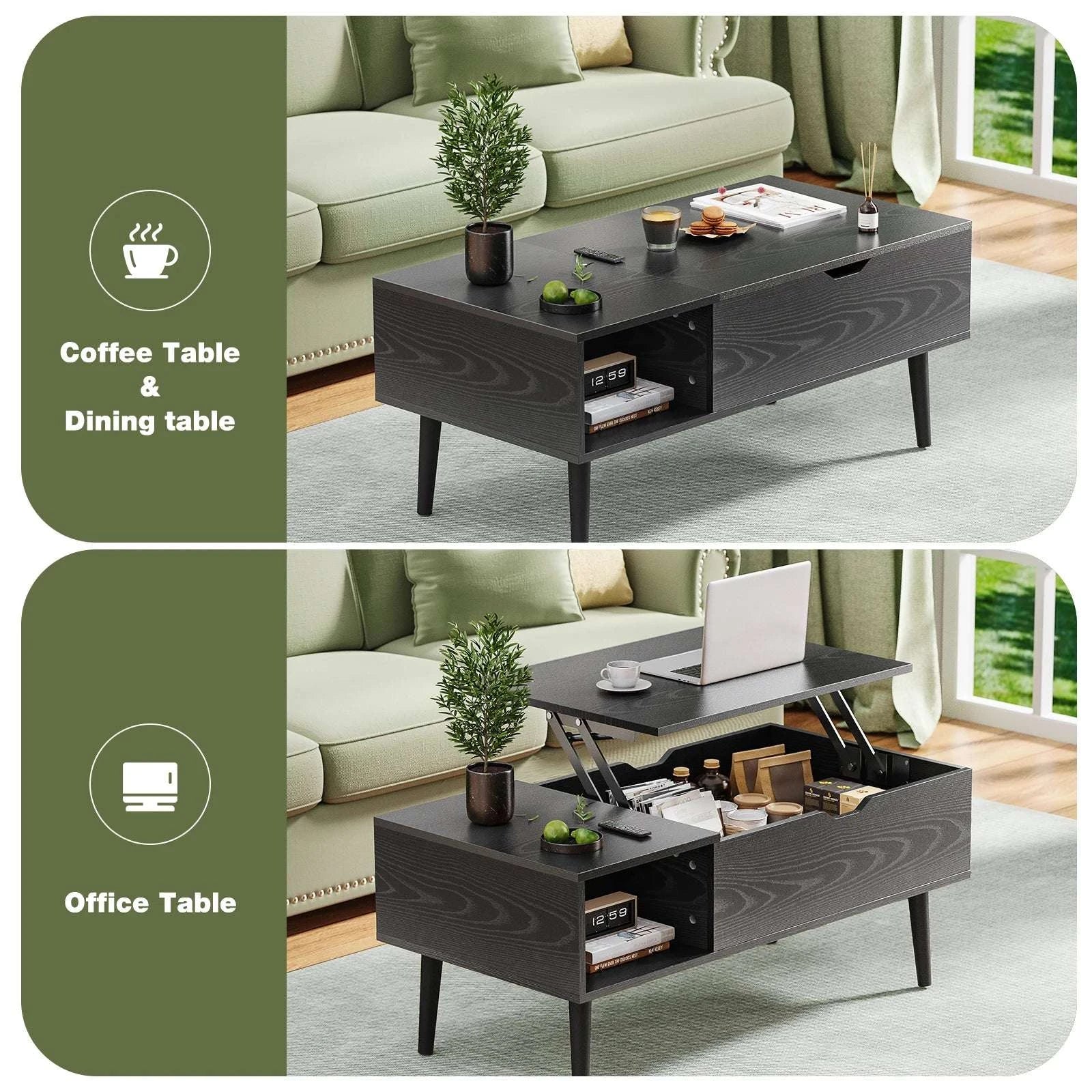 Lift Top Coffee Table with Storage Shelf 39.37" Modern Wood Desk-black / United States