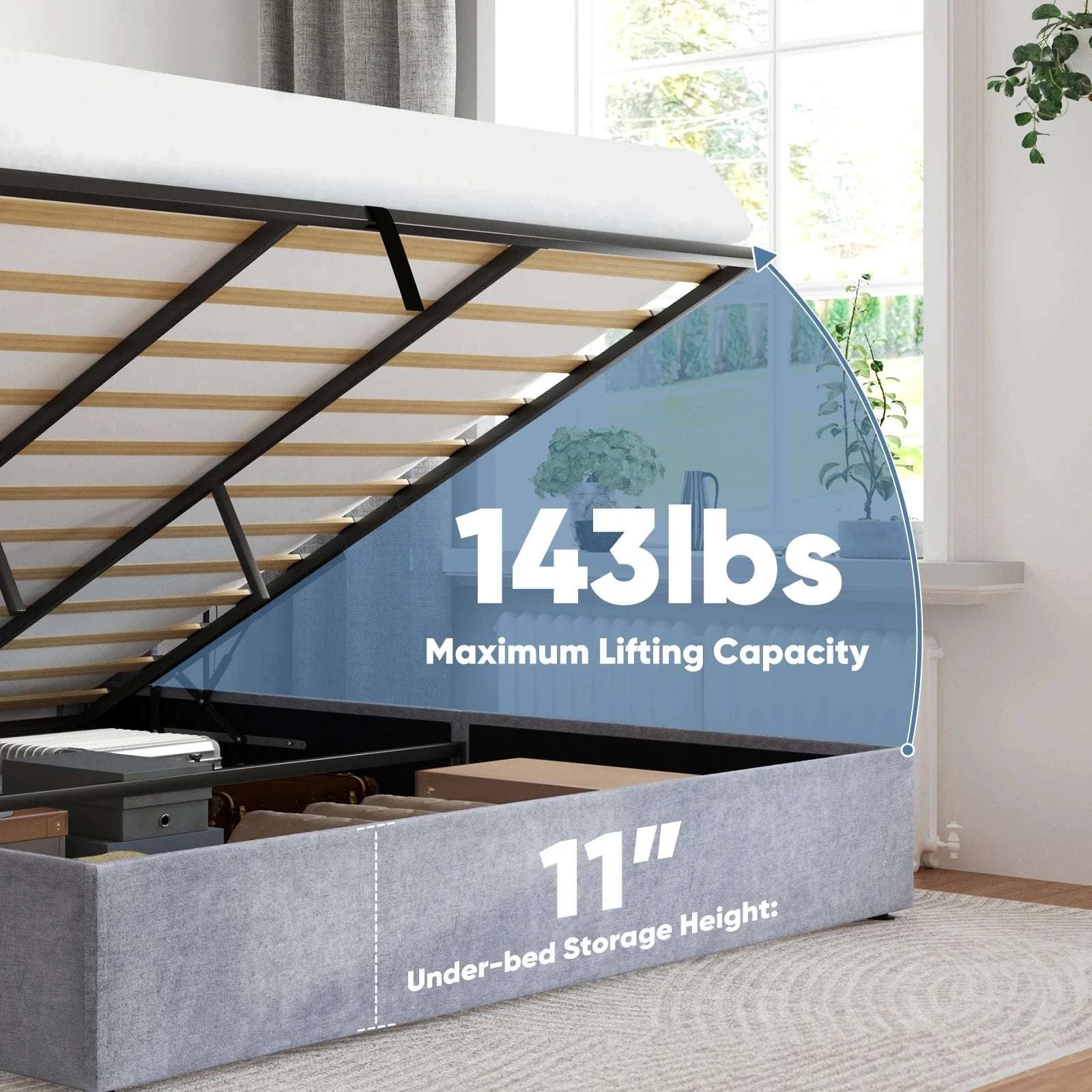 Lift-Up Storage Bed Frame with Upholstered Wingback Headboard-Full / United States