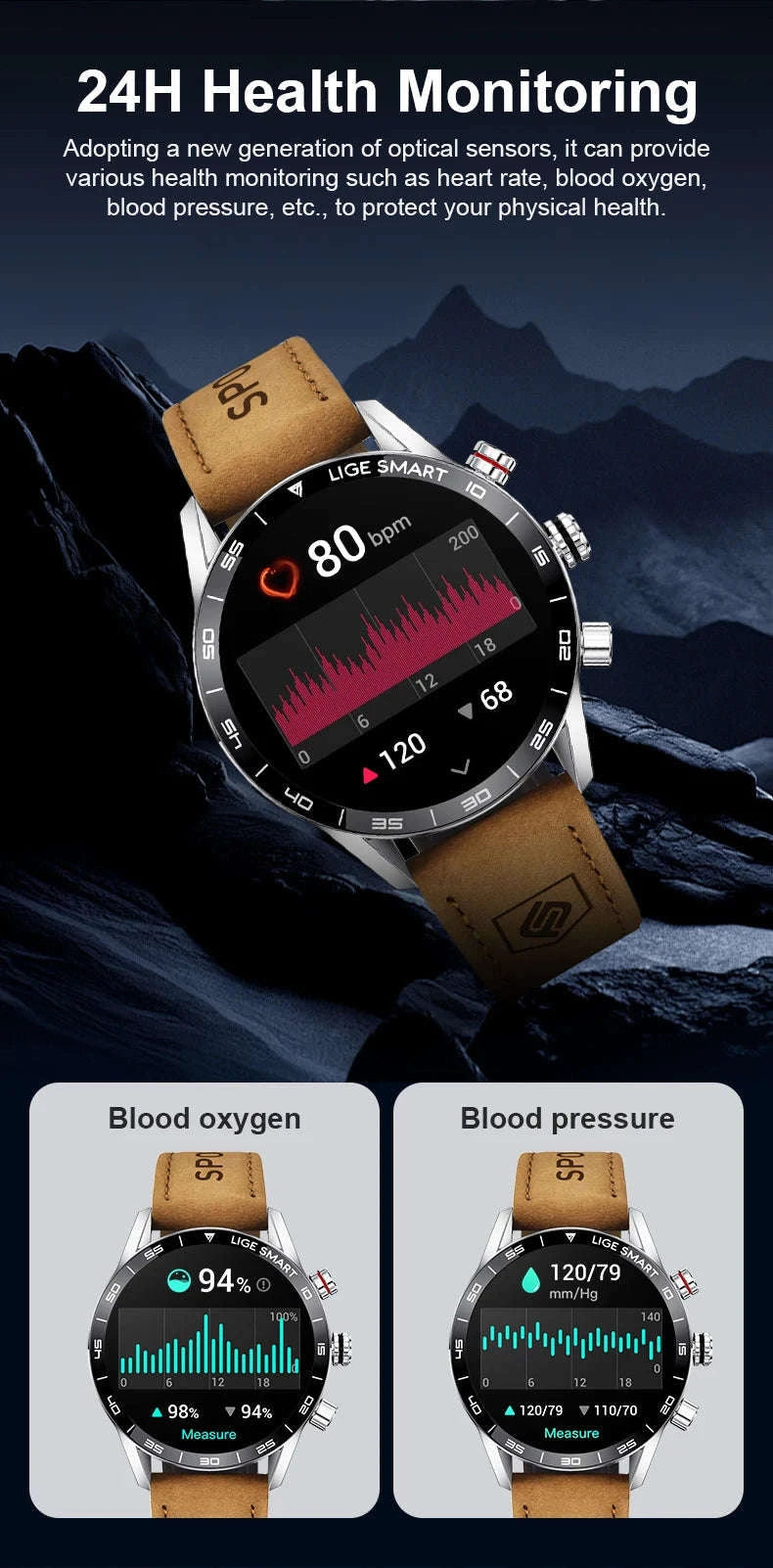 LIGE 2024 Rugged Military GPS Smartwatch-silver