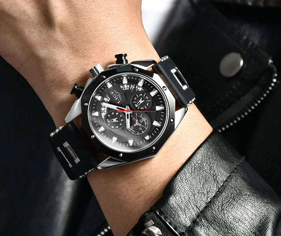 LIGE Luxury Silicone Sport Watch for Everyday Style-silver black