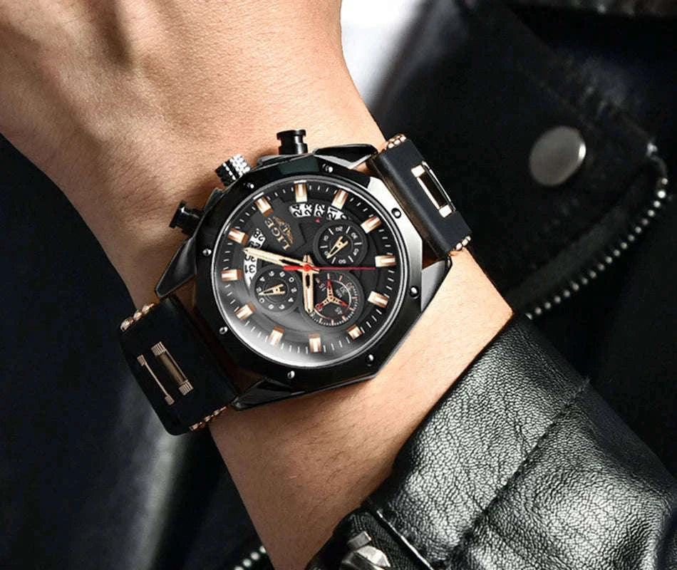 LIGE Luxury Silicone Sport Watch for Everyday Style-silver black