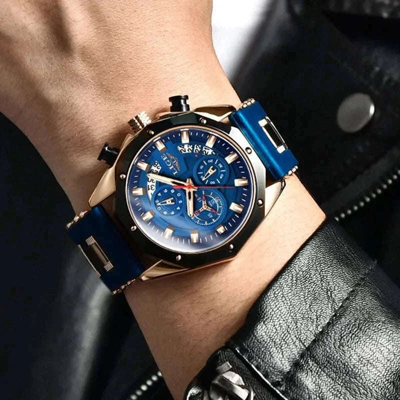 LIGE Luxury Silicone Sport Watch for Everyday Style-silver black