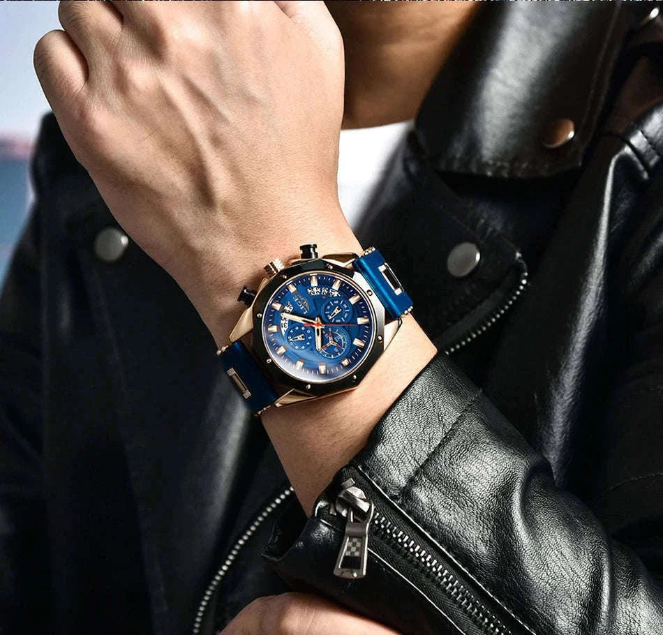 LIGE Luxury Silicone Sport Watch for Everyday Style-silver black