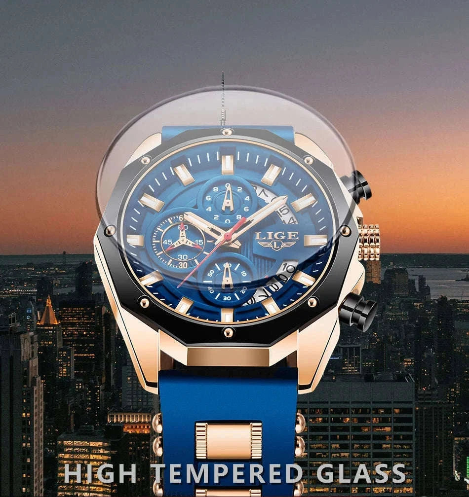 LIGE Luxury Silicone Sport Watch for Everyday Style-silver black