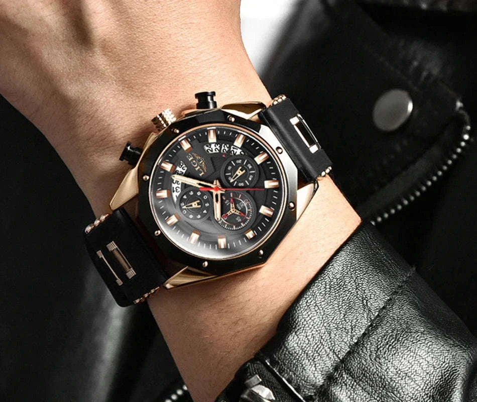 LIGE Luxury Silicone Sport Watch for Everyday Style-silver black