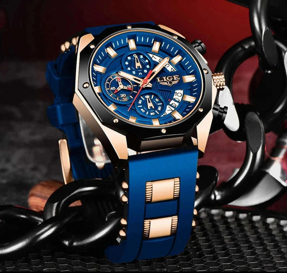 LIGE Luxury Silicone Sport Watch for Everyday Style-silver black