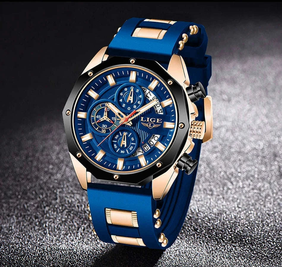 LIGE Luxury Silicone Sport Watch for Everyday Style-silver black