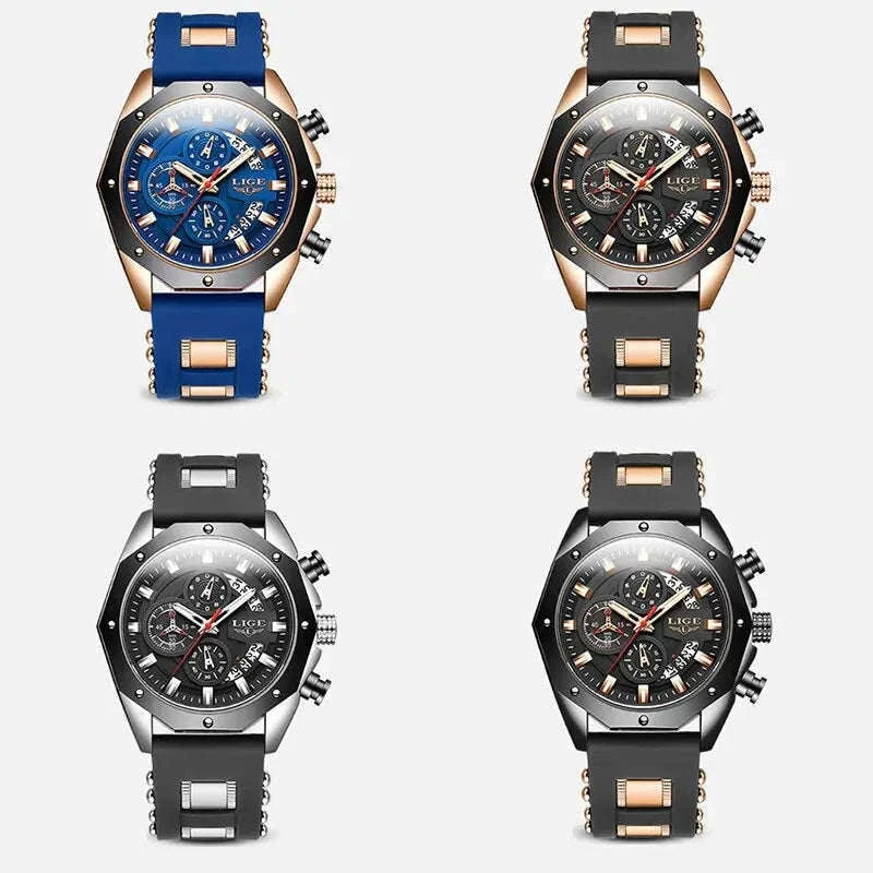 LIGE Luxury Silicone Sport Watch for Everyday Style-silver black