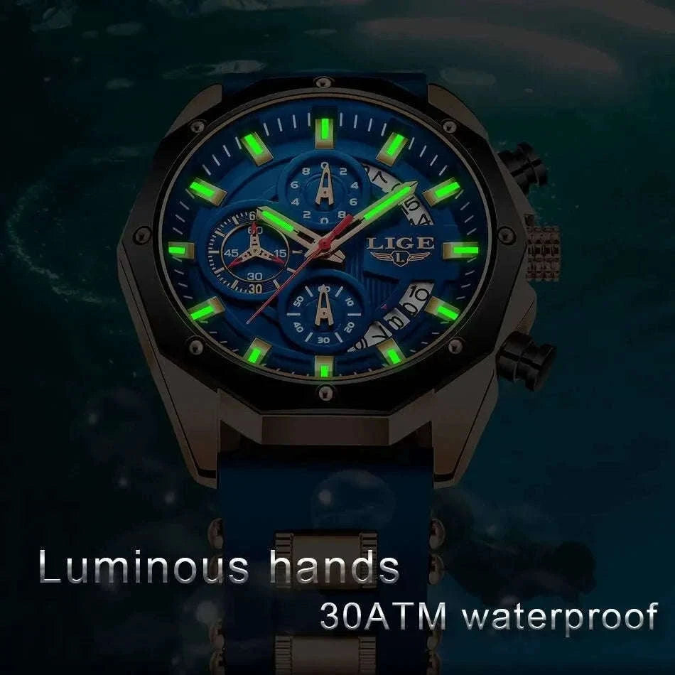 LIGE Luxury Silicone Sport Watch for Everyday Style-silver black