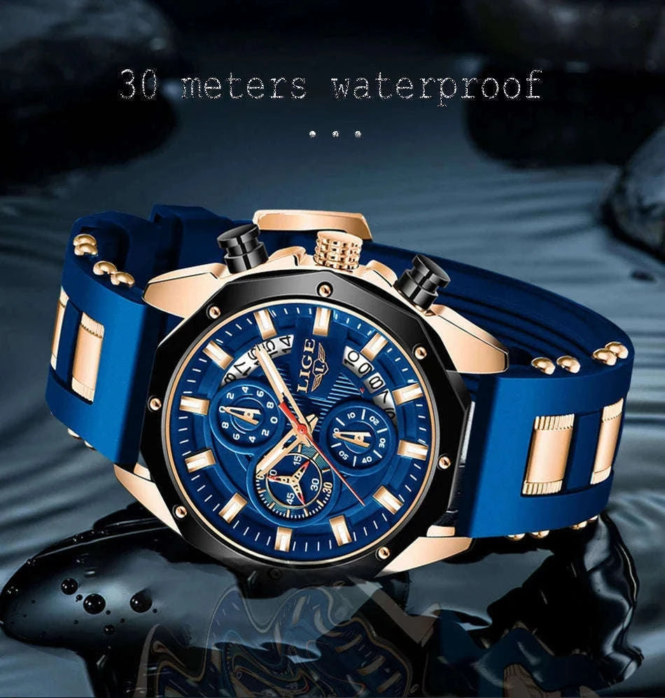 LIGE Luxury Silicone Sport Watch for Everyday Style-silver black