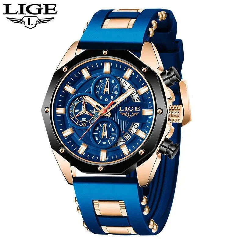 LIGE Luxury Silicone Sport Watch for Everyday Style-silver black