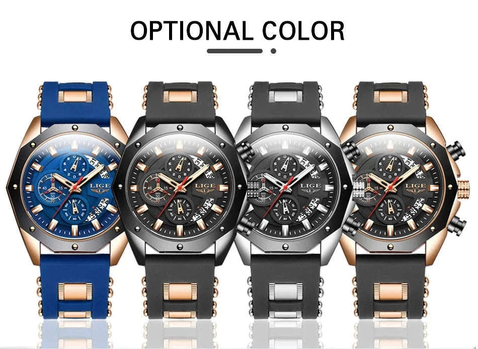 LIGE Luxury Silicone Sport Watch for Everyday Style-silver black