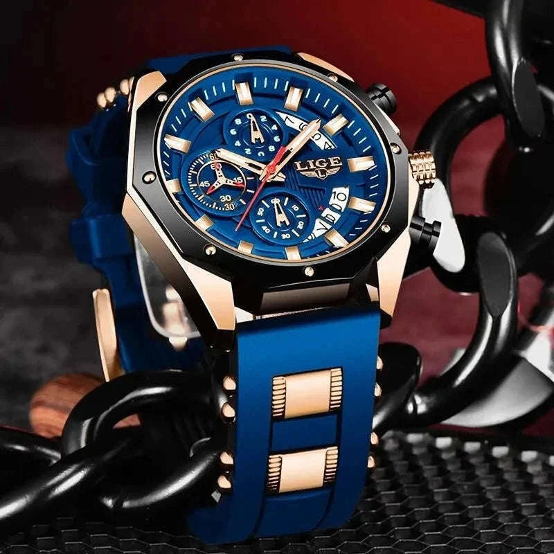 LIGE Luxury Silicone Sport Watch for Everyday Style-silver black