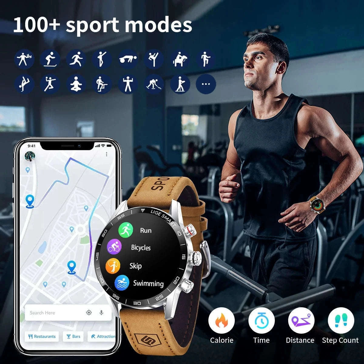 LIGE Rugged Military GPS Smartwatch with AMOLED Display-silver