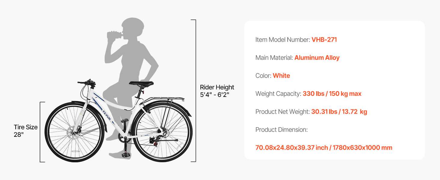 Lightweight Aluminum Hybrid Bike 700C Step-Through City Commuter-28inch type A / United States